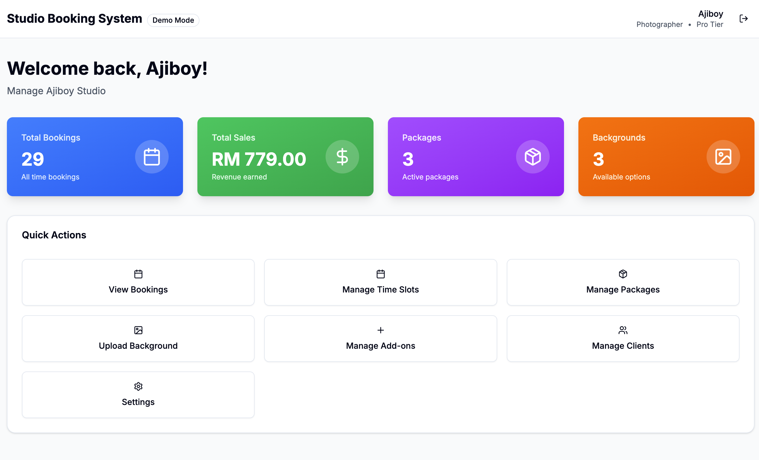 DahBook Dashboard - Overview with stats and quick actions